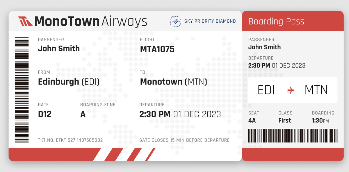 MonoTown Airways Boarding Pass